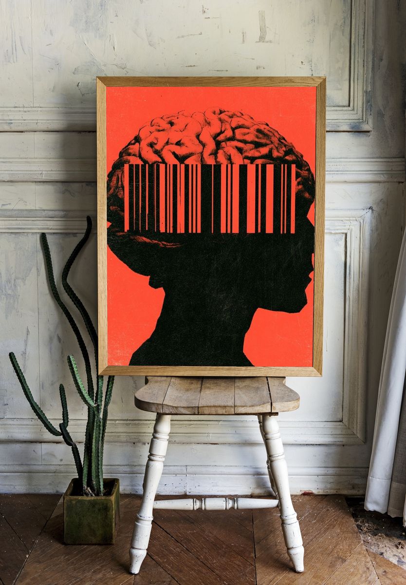 Barcode Brain Silhouette Poster. — room view 1