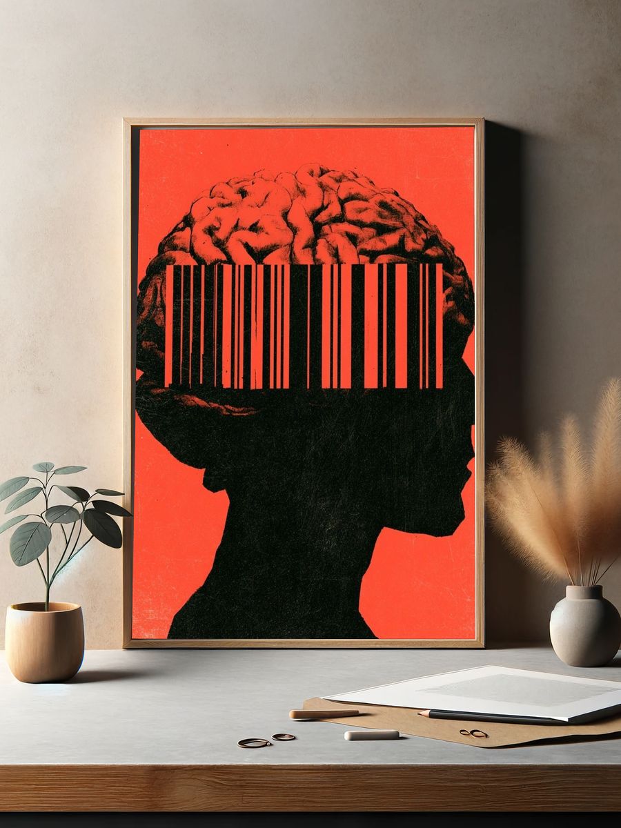 Barcode Brain Silhouette Poster. — room view 2