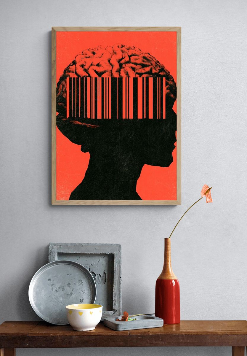 Barcode Brain Silhouette Poster. — room view 3