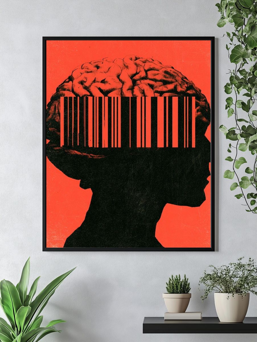 Barcode Brain Silhouette Poster. — room view 4