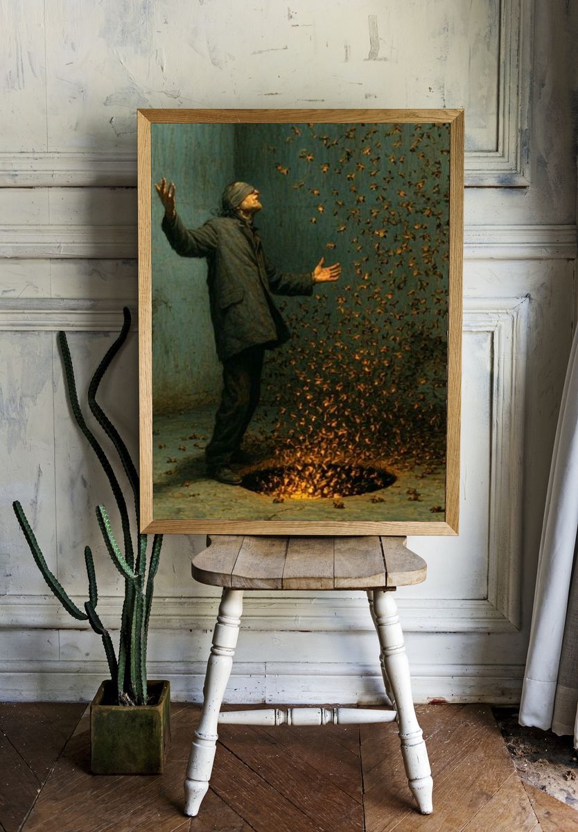 Surreal Man and Swarm Print. room preview