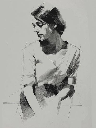 Contemplative Woman Sketch Print.