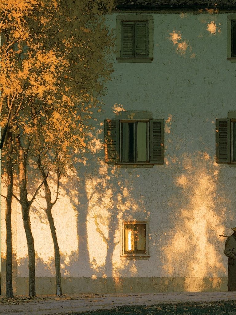 Sunlit Village Wall — Fine-Art Print. poster detail