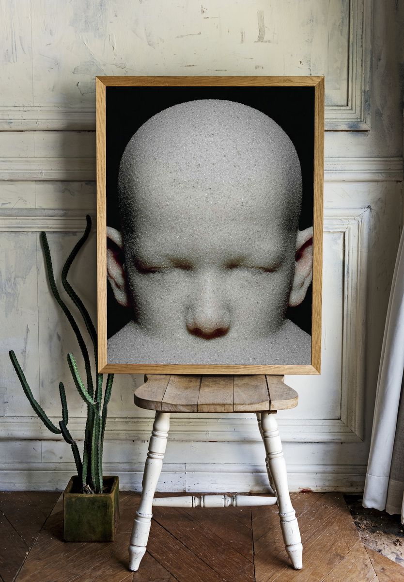 Surreal Bald Portrait Print. room preview