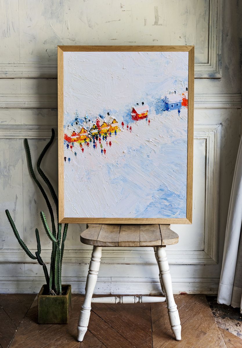 Snowy Village Abstract Print. — room view 1
