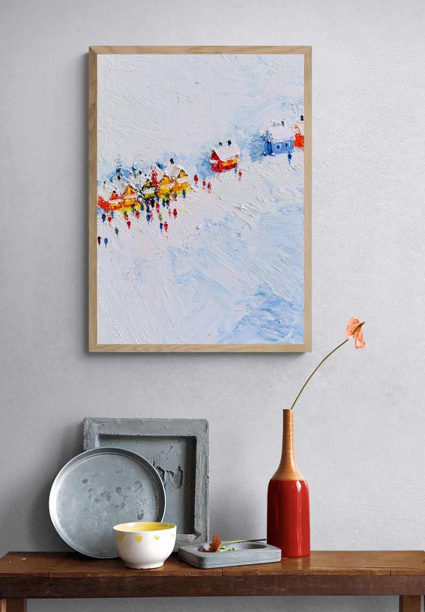Snowy Village Abstract Print. — room view 3