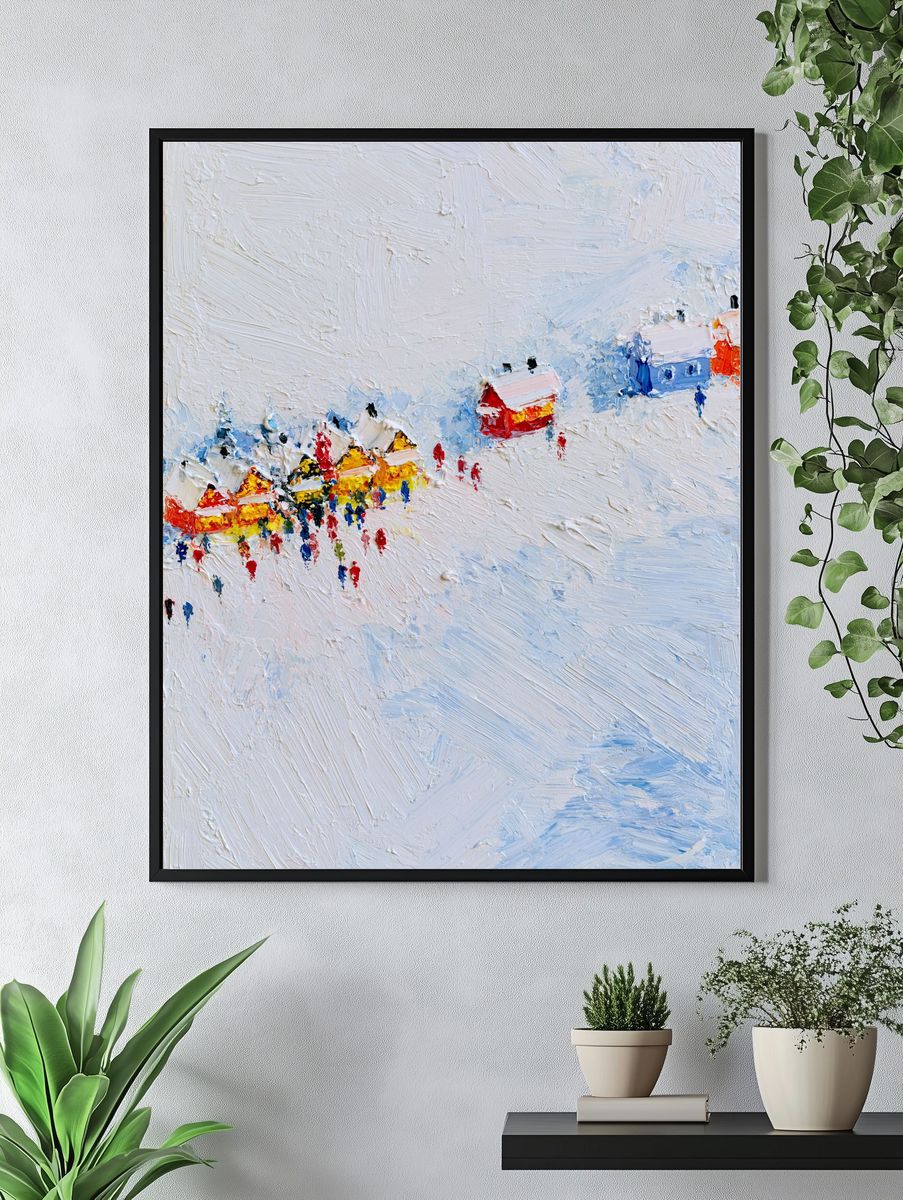 Snowy Village Abstract Print. — room view 4