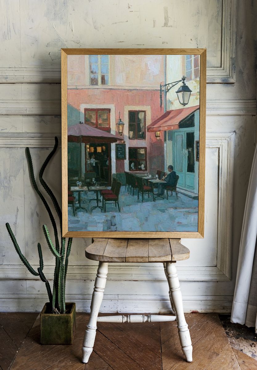 Paris Café Street Scene Print. — room view 1
