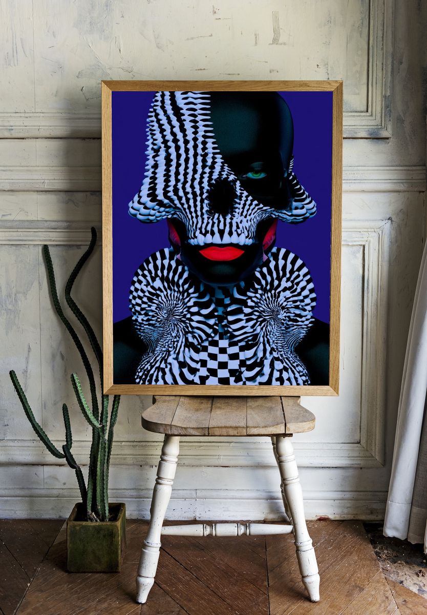 Surreal Zebra Portrait Print. — room view 1