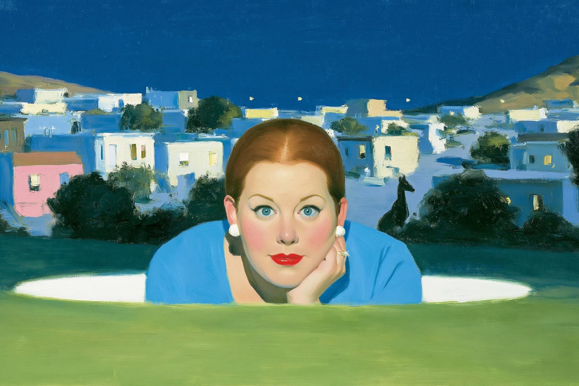 Portrait Over Blue Village Poster. poster detail