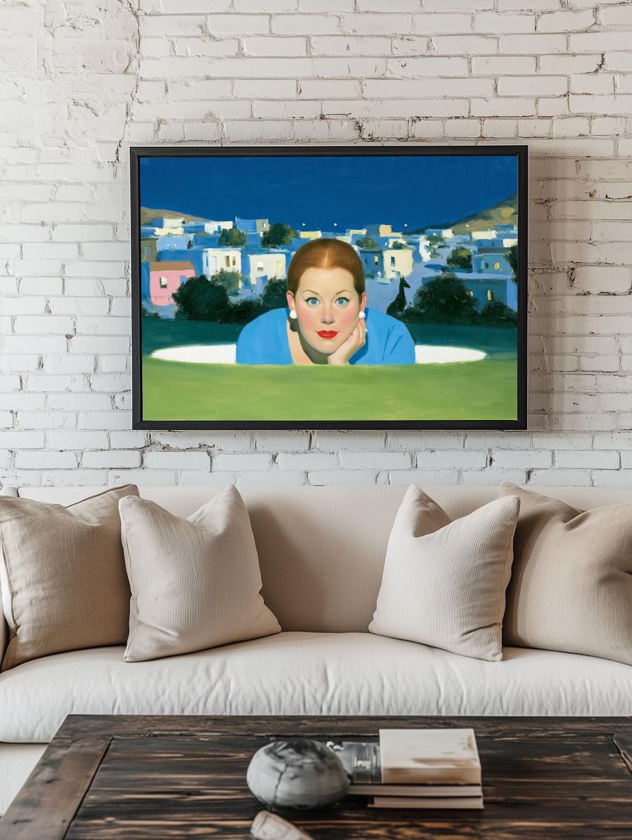 Portrait Over Blue Village Poster. — room view 1