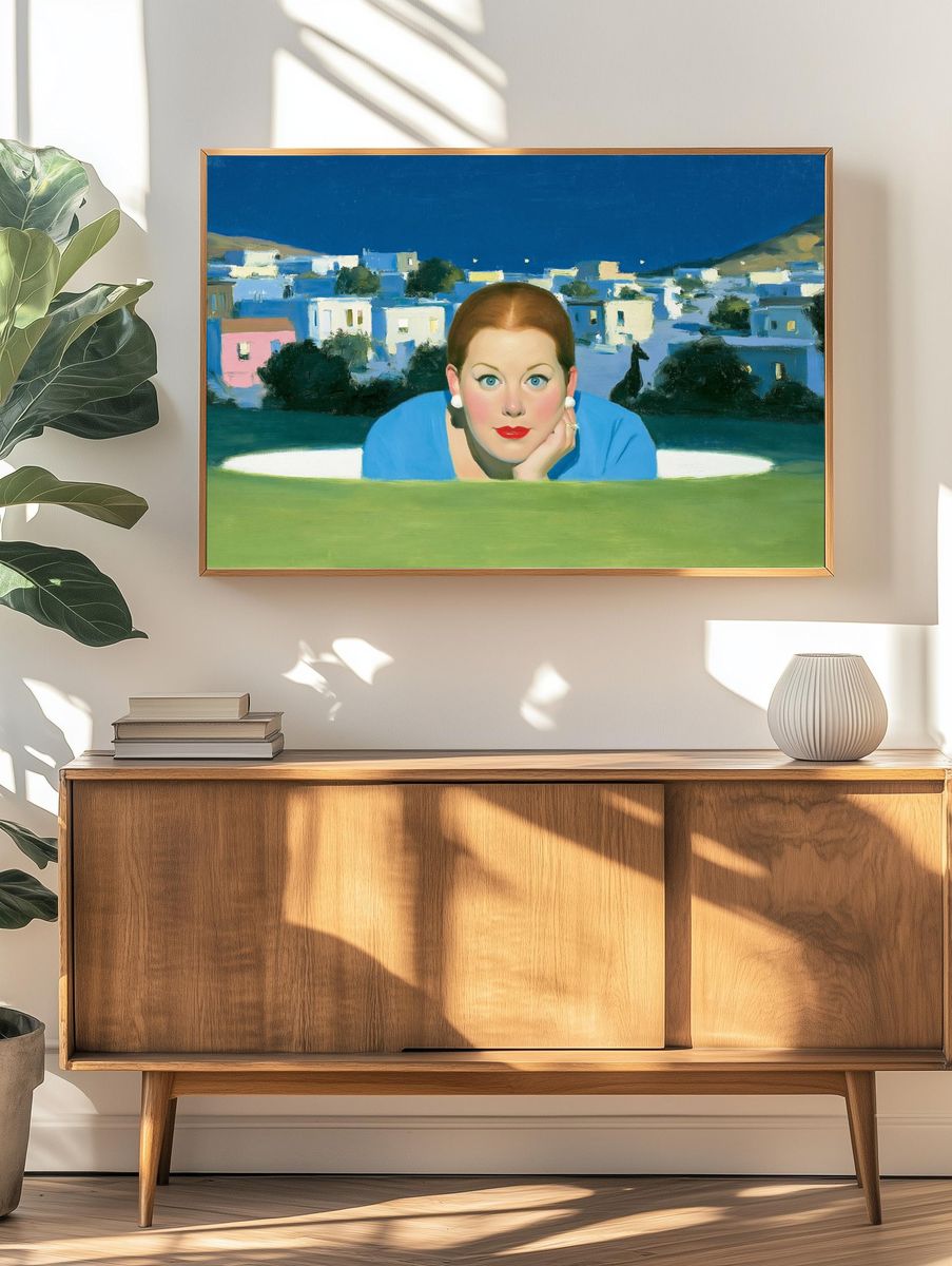 Portrait Over Blue Village Poster. — room view 3