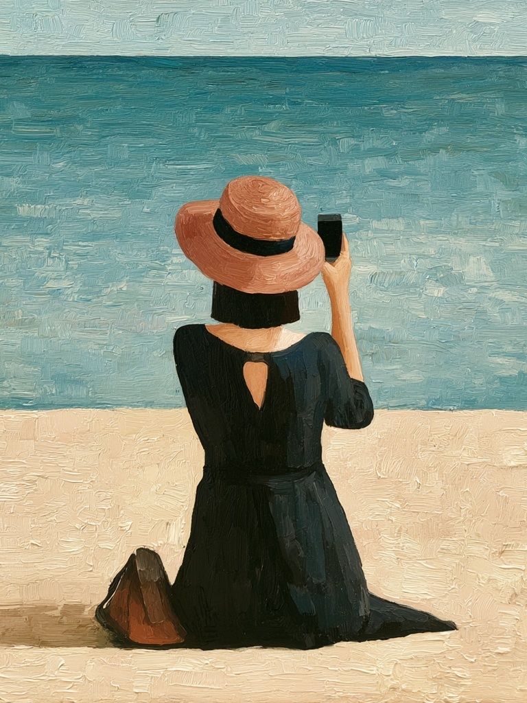 Seaside Woman in Hat Print. poster — fine-art art