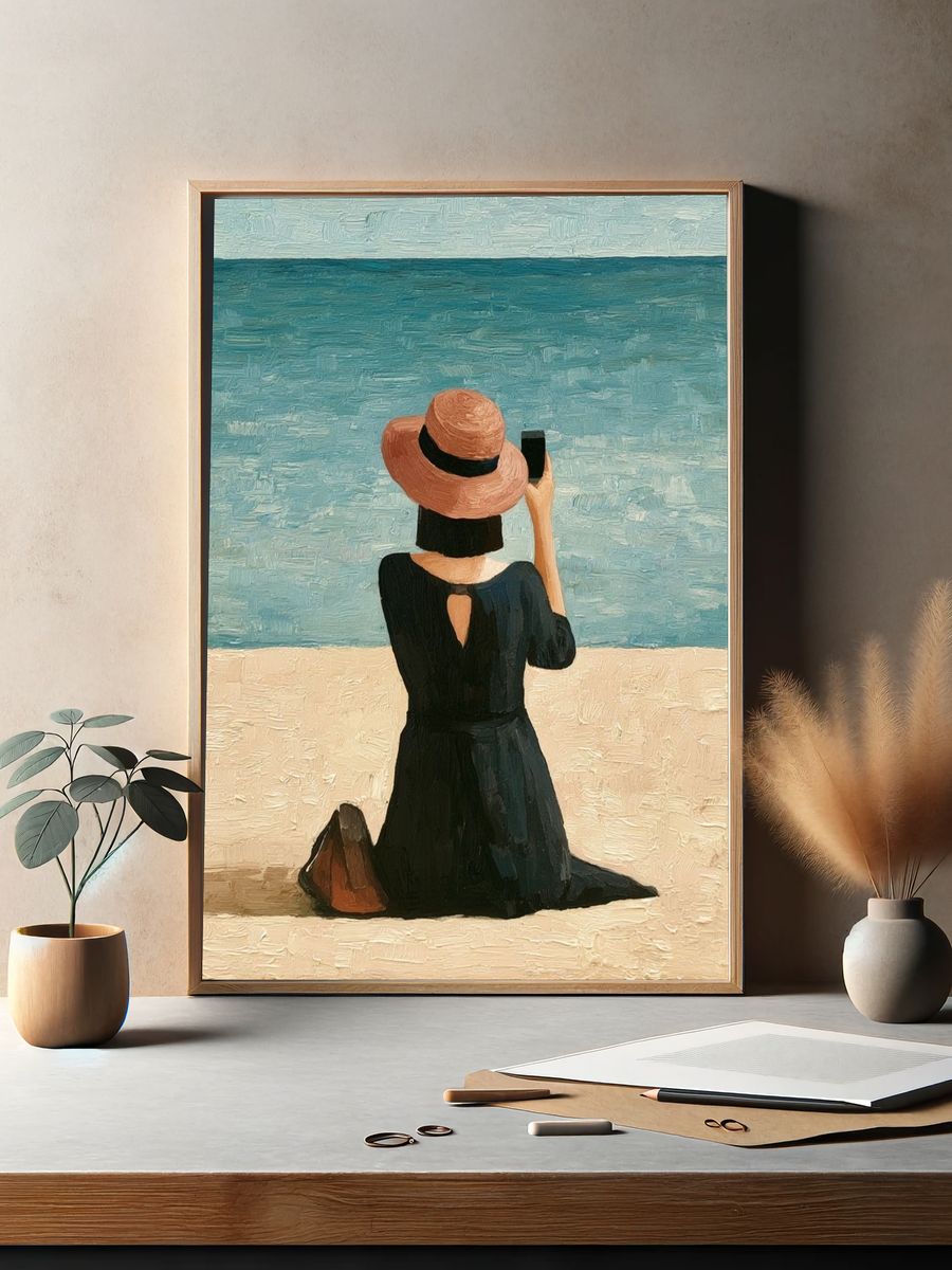 Seaside Woman in Hat Print. — room view 2