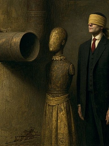 Blindfolded Man Surrealism Print. poster — fine-art art
