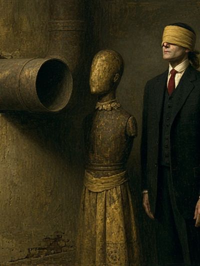 Blindfolded Man Surrealism Print. poster
