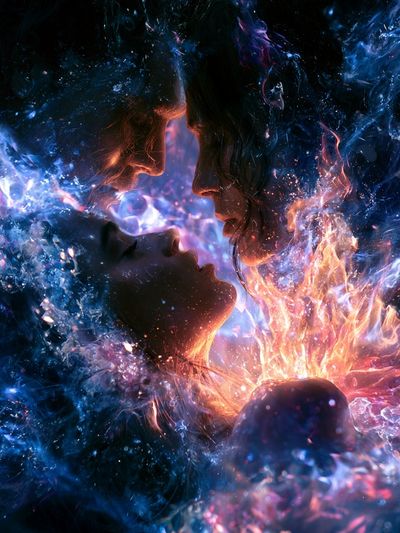 Cosmic Lovers Surrealism Poster. poster