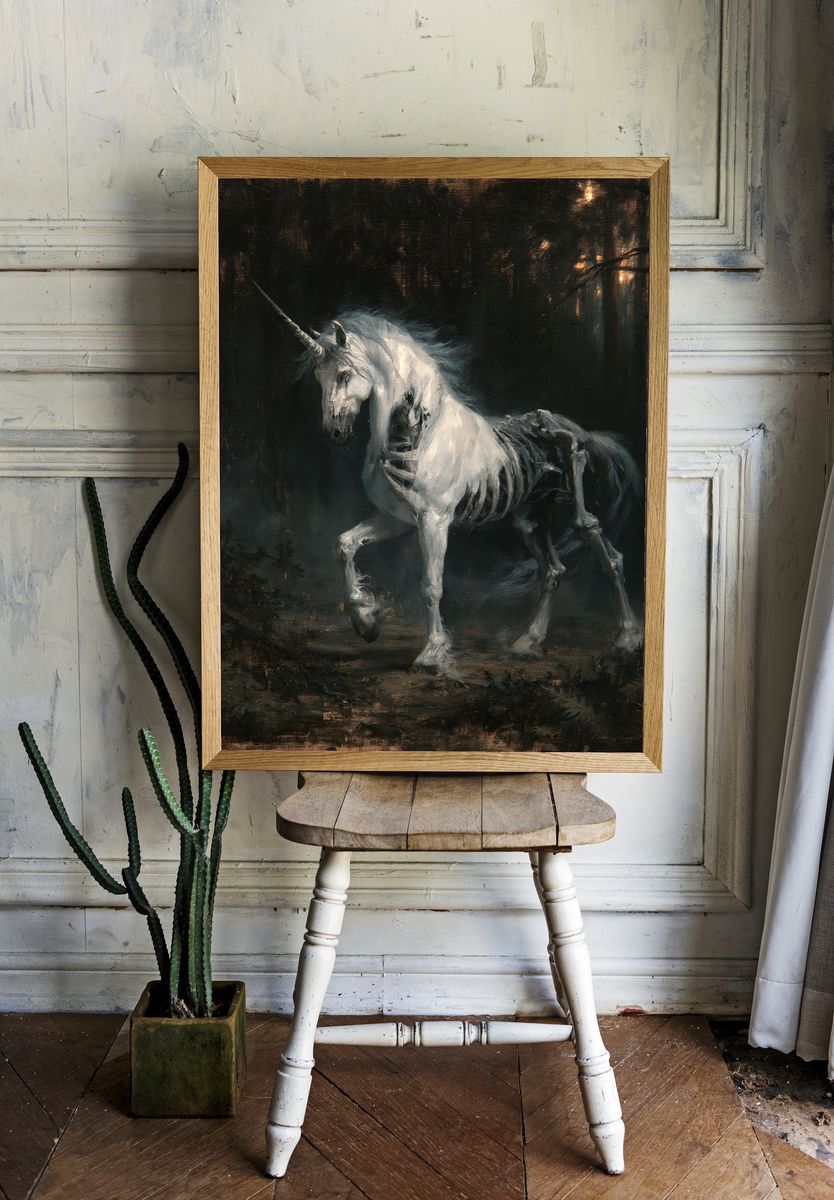 Ghost Unicorn Dark Fantasy Poster. room preview