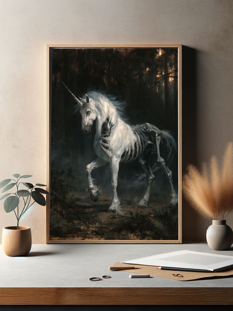 Ghost Unicorn Dark Fantasy Poster. — room view 2