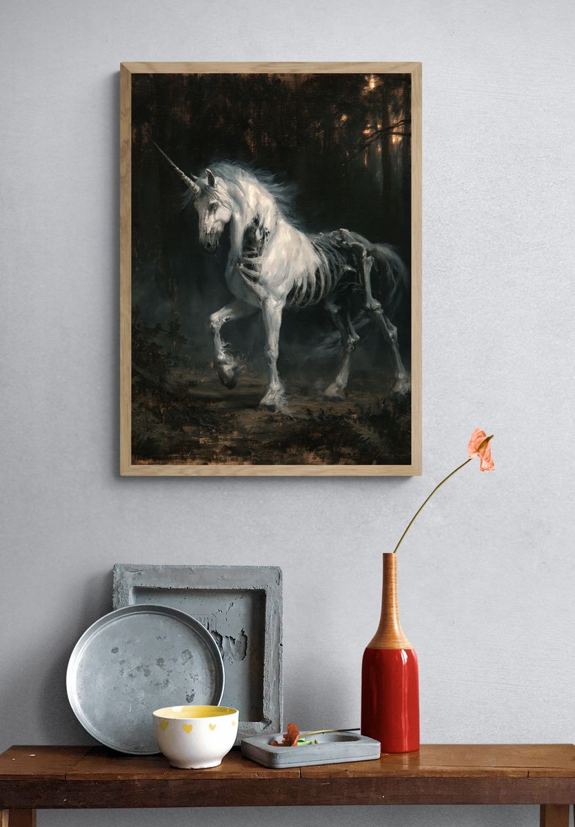 Ghost Unicorn Dark Fantasy Poster. — room view 3