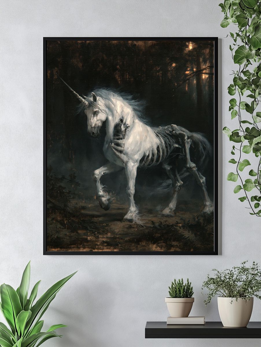 Ghost Unicorn Dark Fantasy Poster. — room view 4