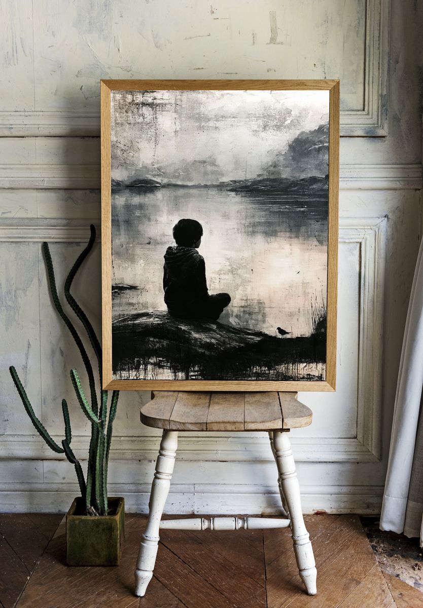 Solitary Figure by the Lake Print. — room view 1