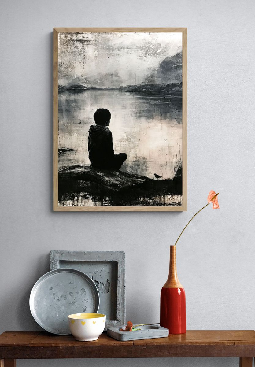 Solitary Figure by the Lake Print. — room view 3