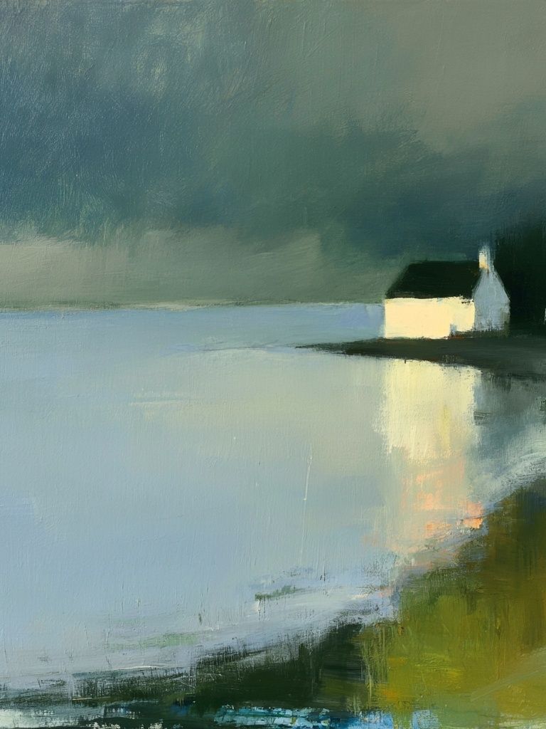 Coastal Cottage Landscape Print. poster — fine-art art