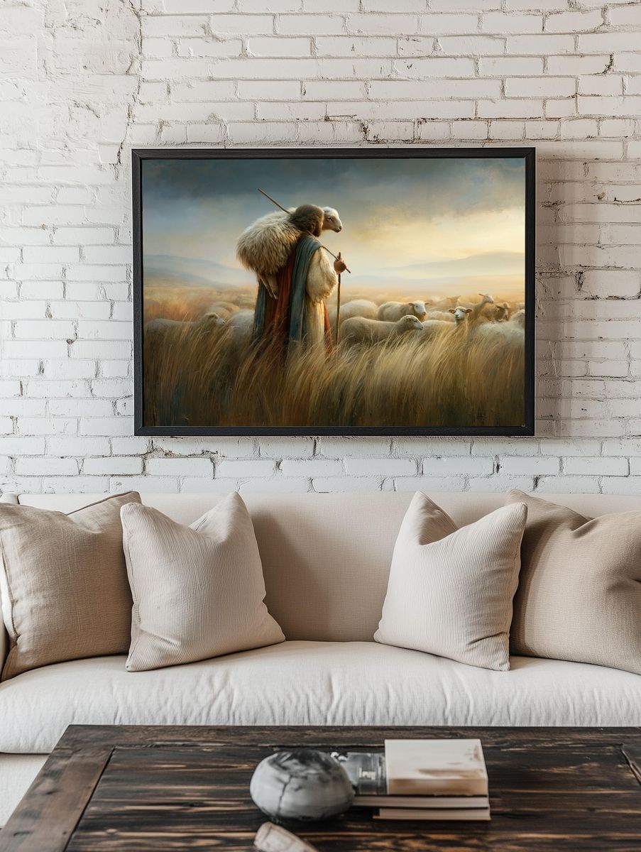 Shepherd and Sheep — Fine-Art Print. — room view 1