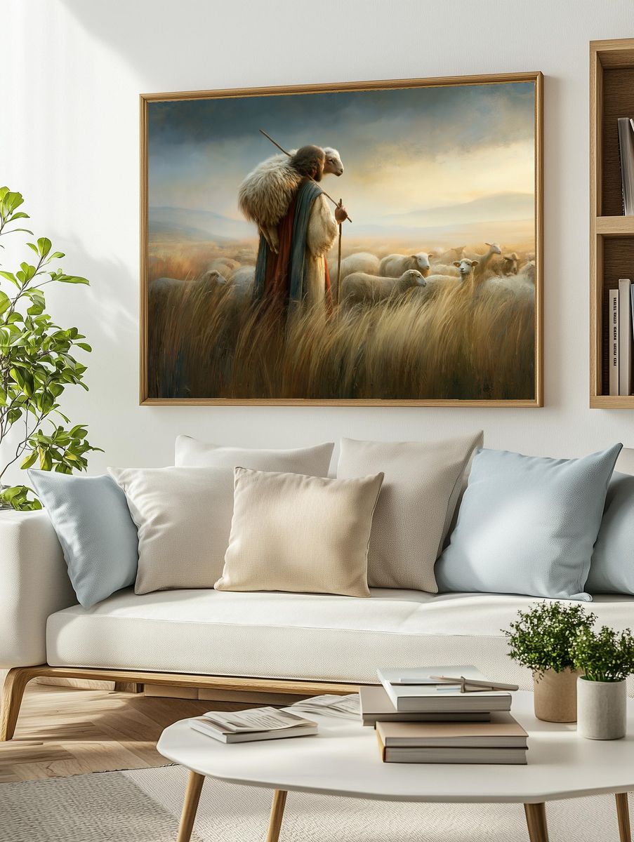 Shepherd and Sheep — Fine-Art Print. — room view 2