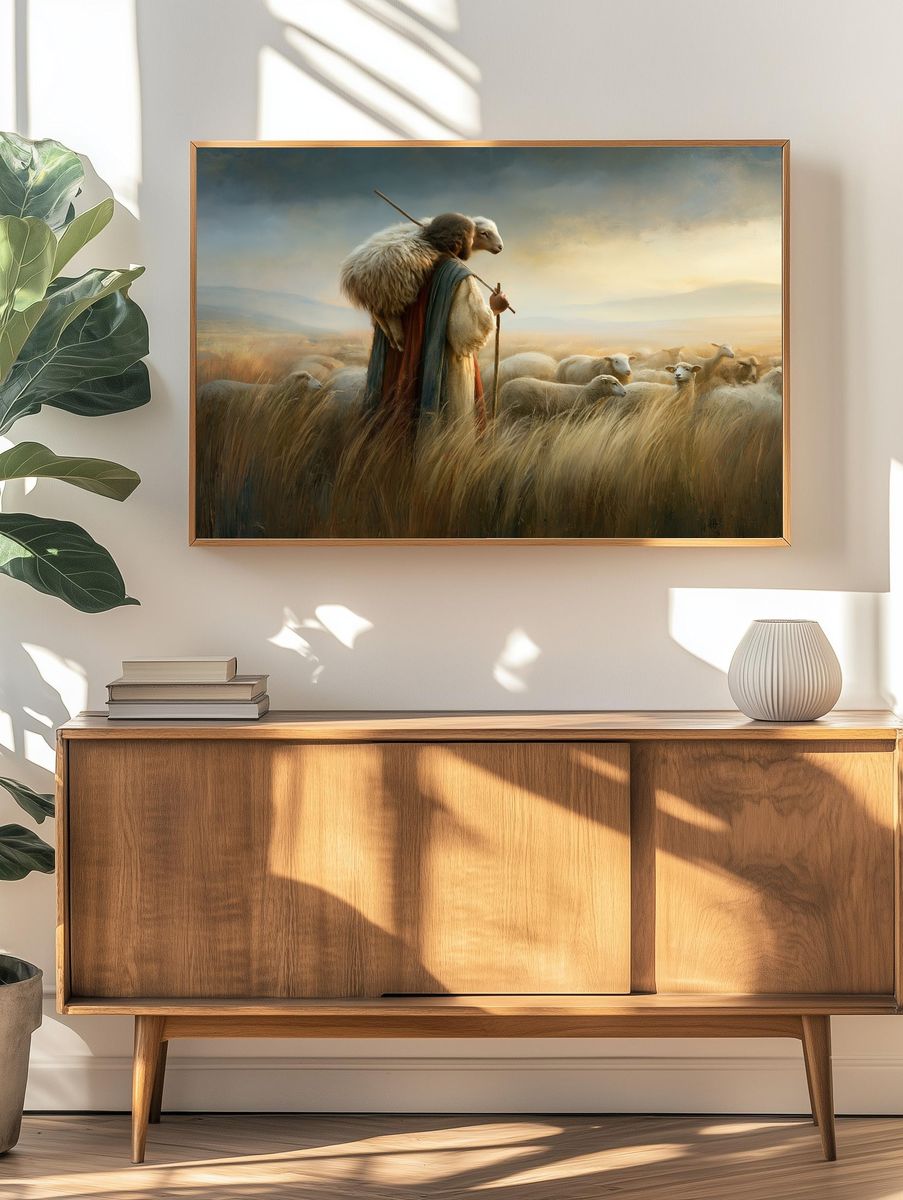 Shepherd and Sheep — Fine-Art Print. — room view 3