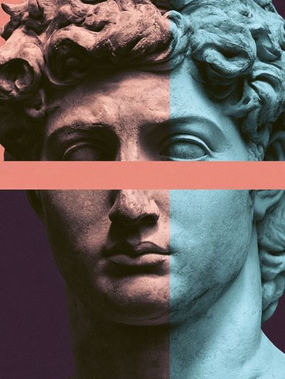 Split Classical Bust Contemporary Print.
