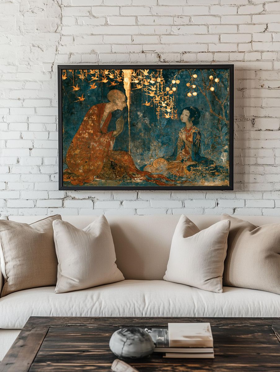 Meditative Figures in Gold — Fine-Art Print. room preview
