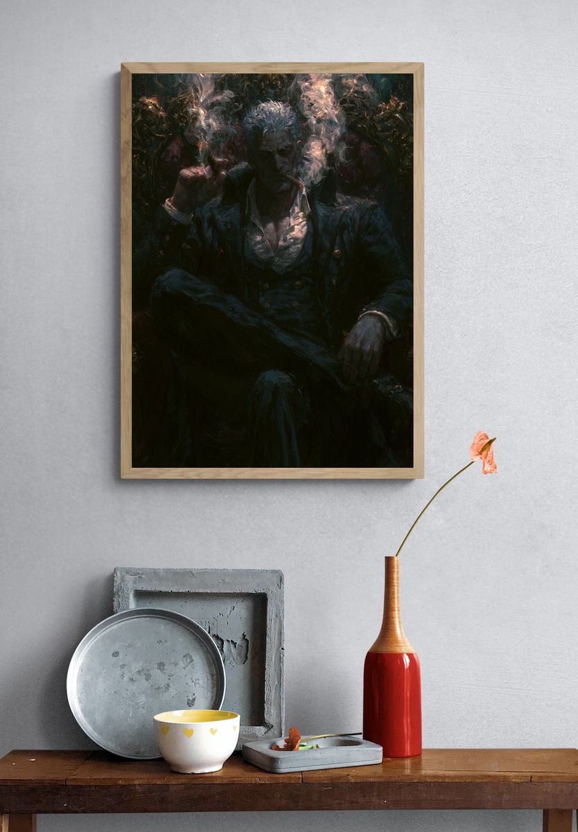 Cigar-Smoking Noir Portrait Poster. — room view 3