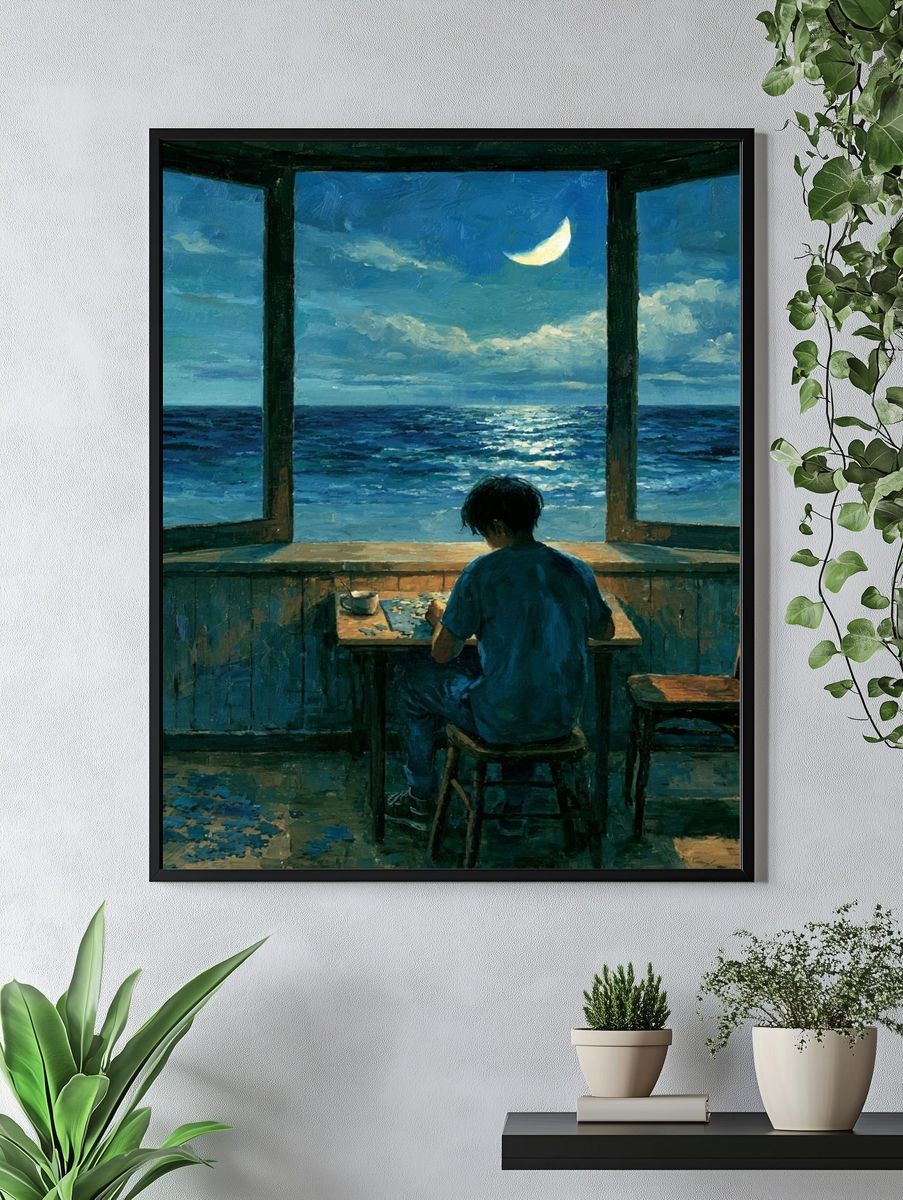 Moonlit Seaside Window — Fine-Art Print. — room view 4