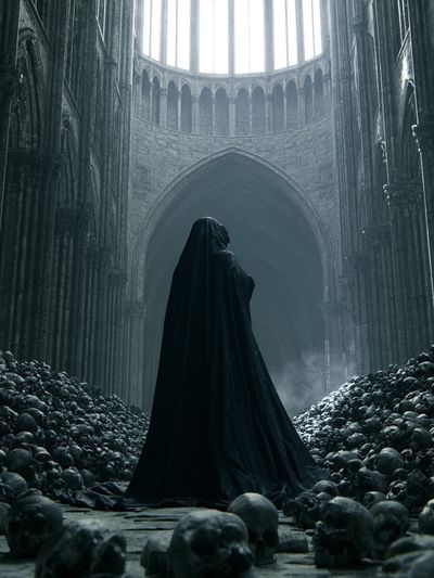 Gothic Cathedral of Skulls — Dark Print. poster