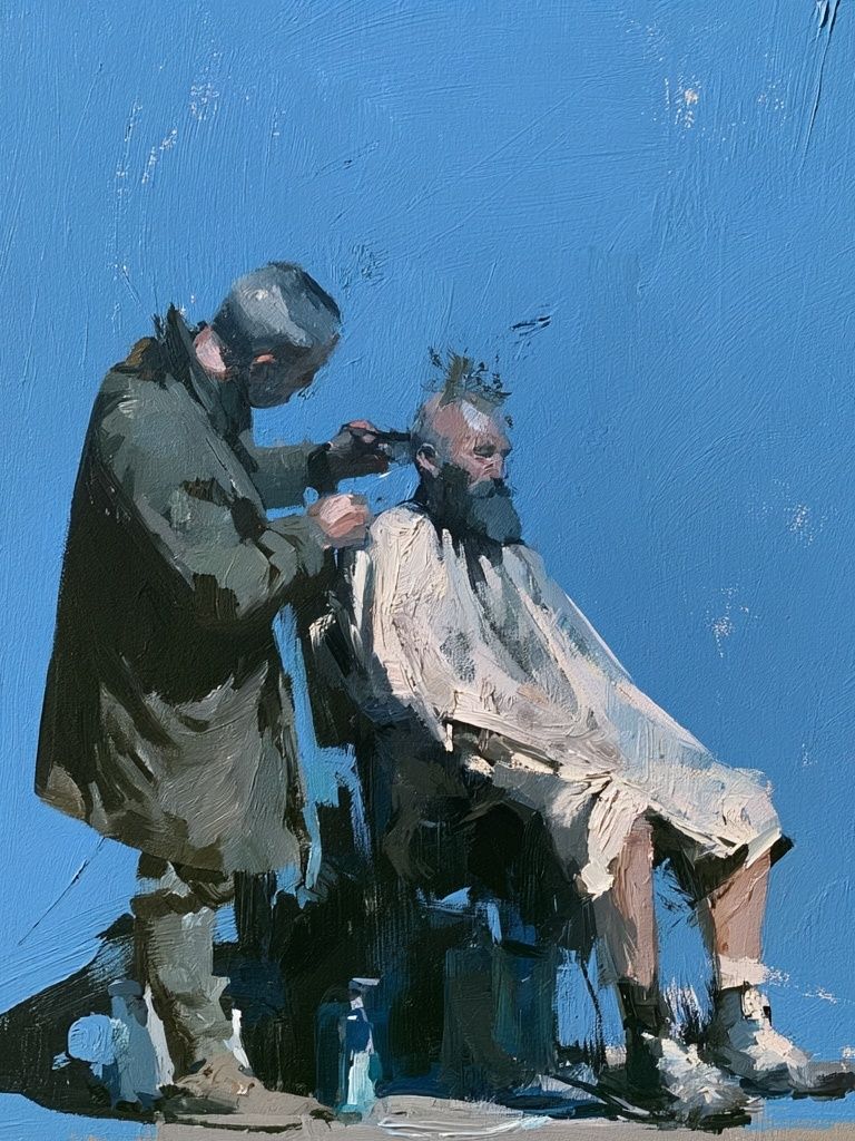 Barber Scene Contemporary Poster. poster detail