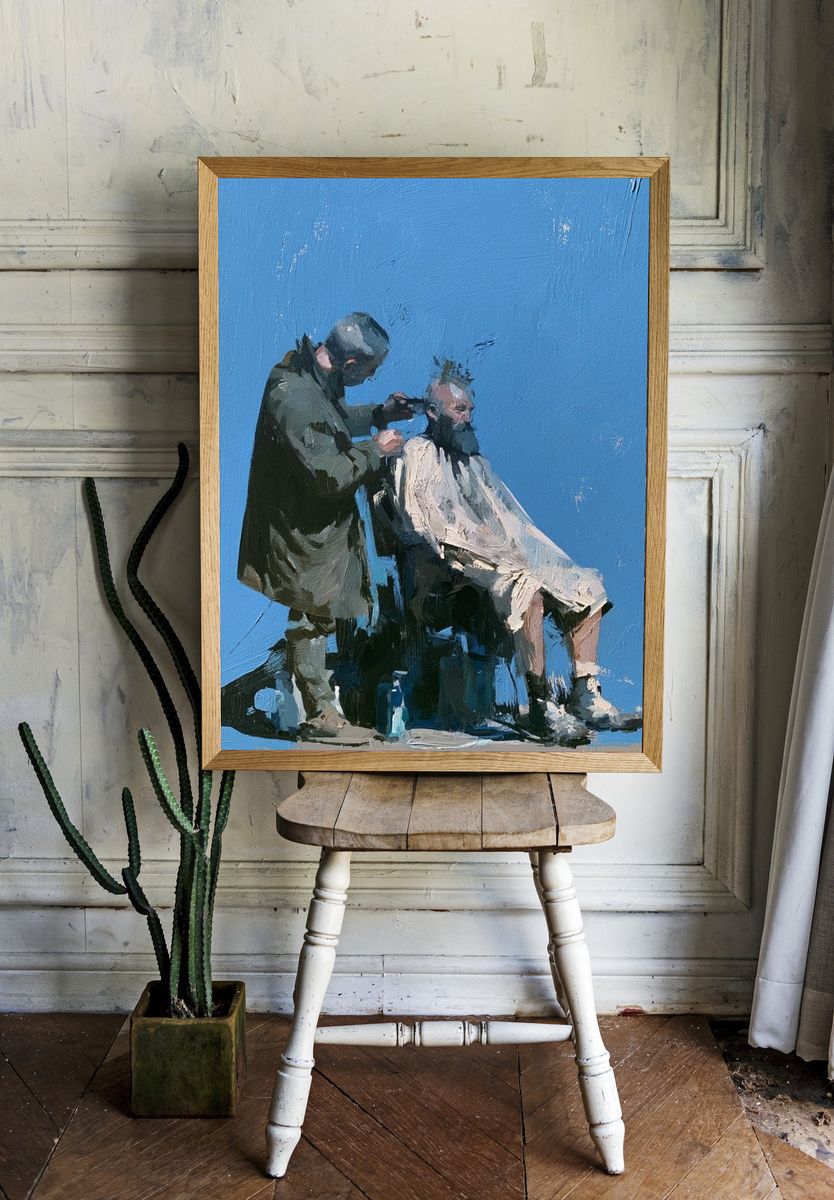 Barber Scene Contemporary Poster. room preview