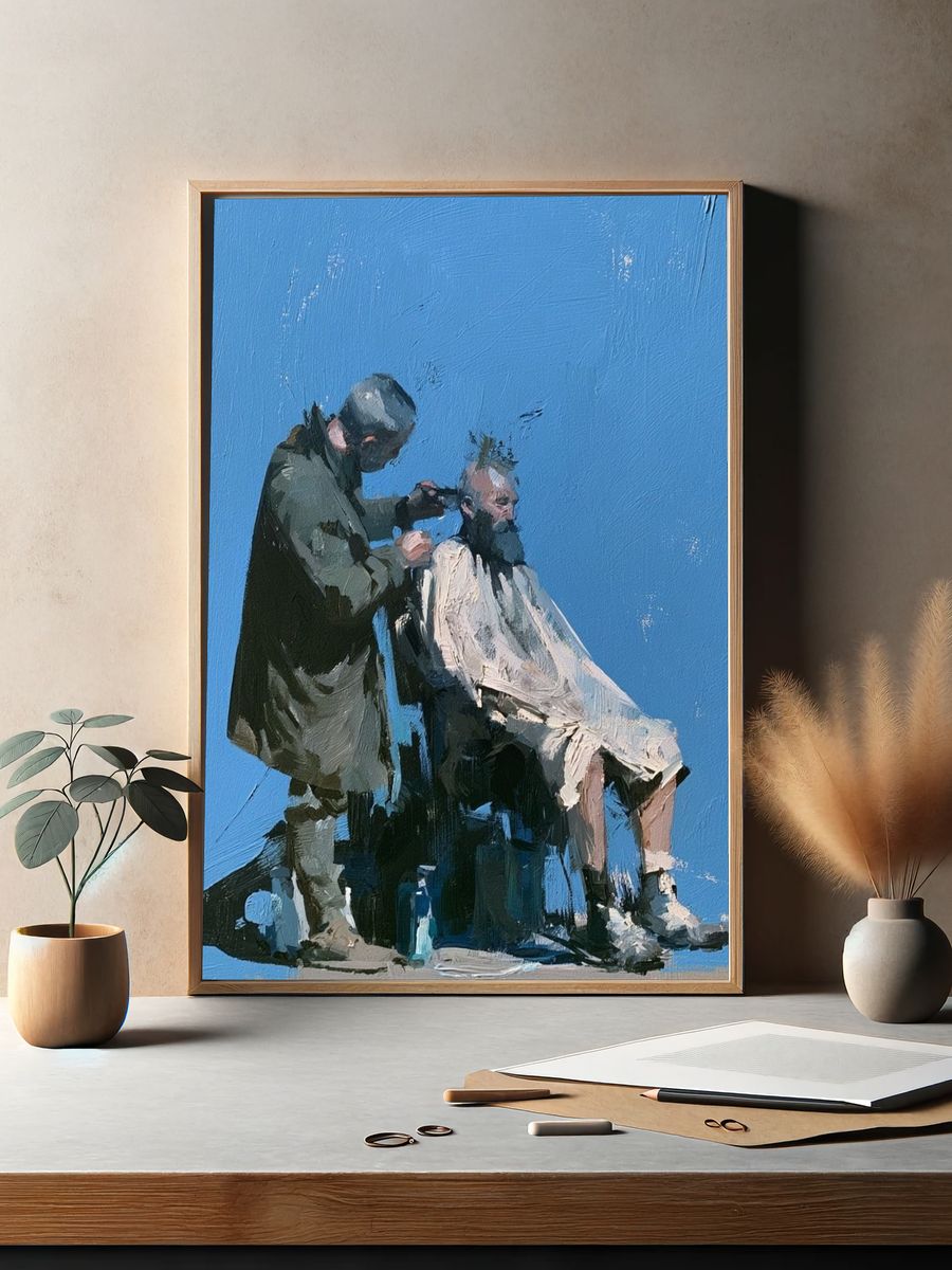 Barber Scene Contemporary Poster. — room view 2