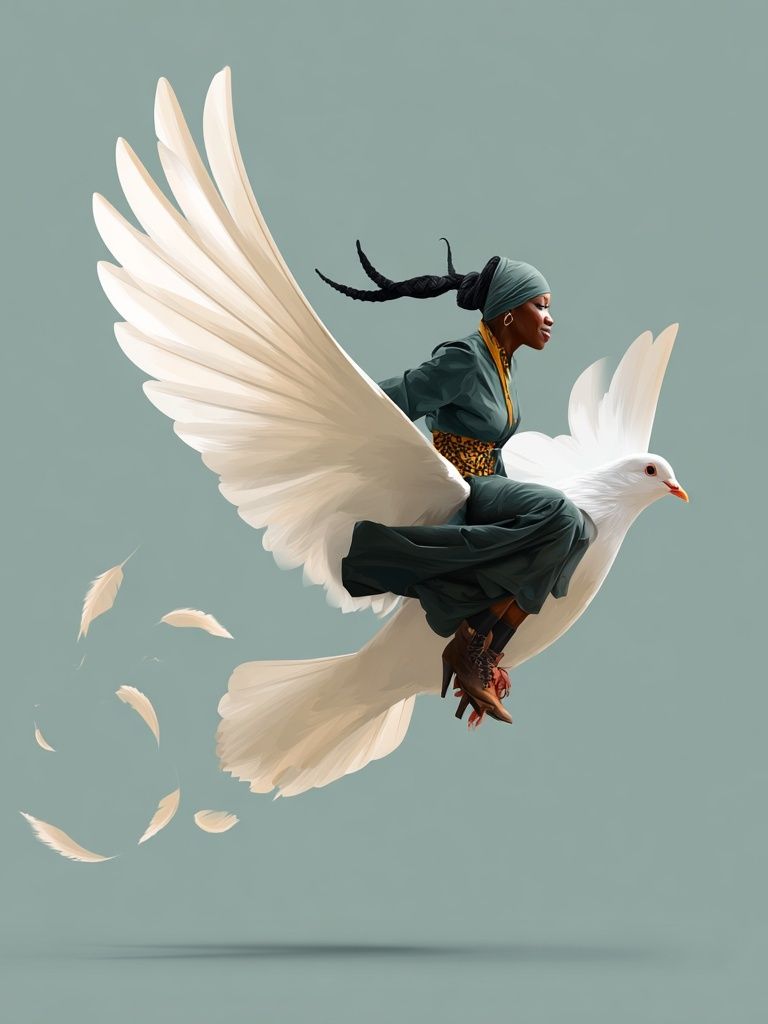 Woman Riding Dove Illustration Poster. poster — fine-art art