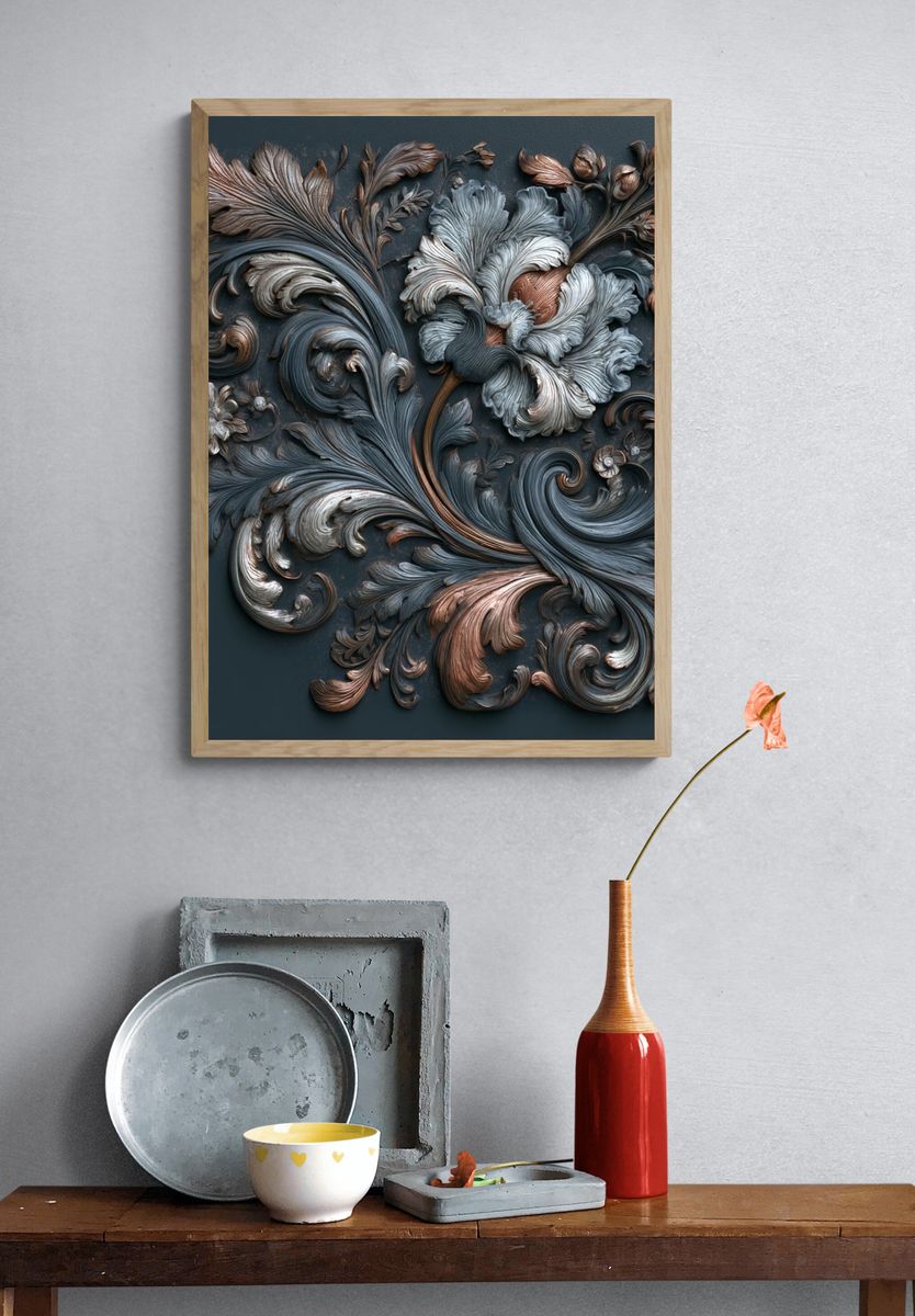 Baroque Floral Relief Poster. — room view 3