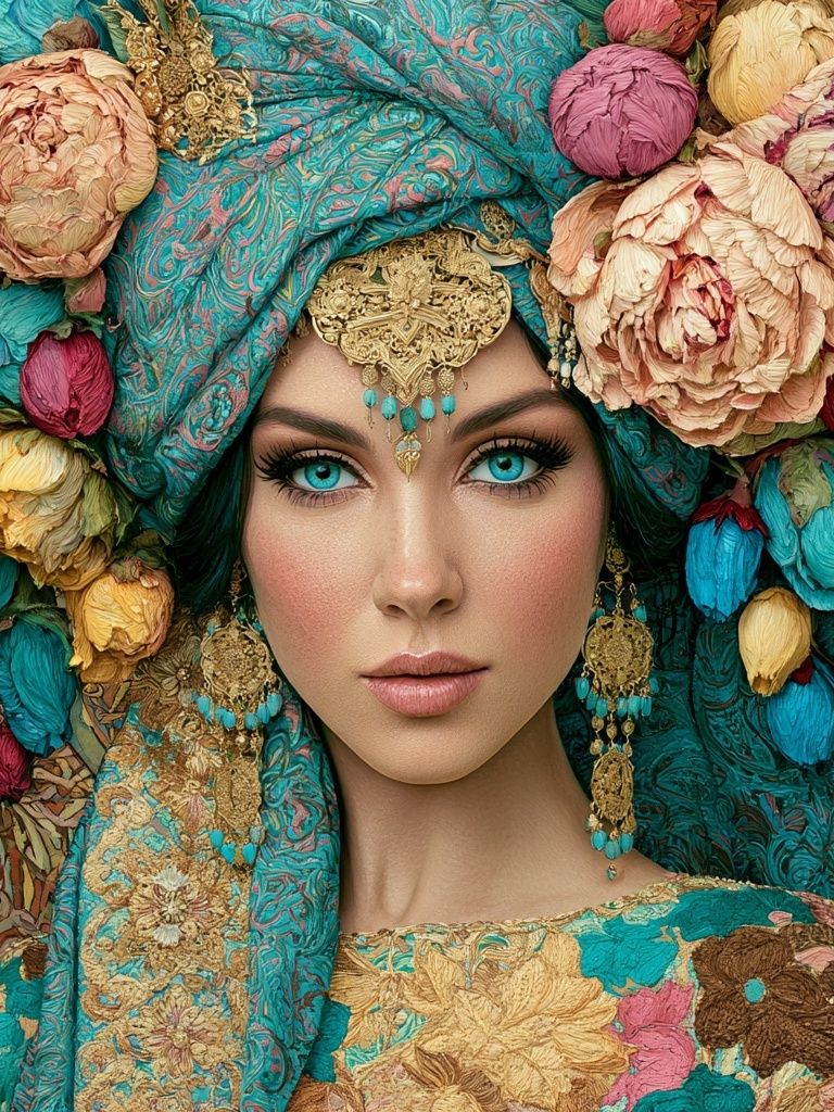 Turquoise Floral Portrait Print. poster — fine-art art