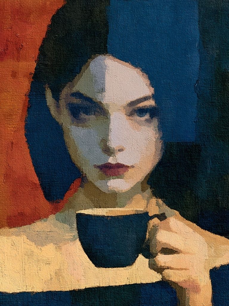 Moody Portrait with Cup Print. poster — fine-art art