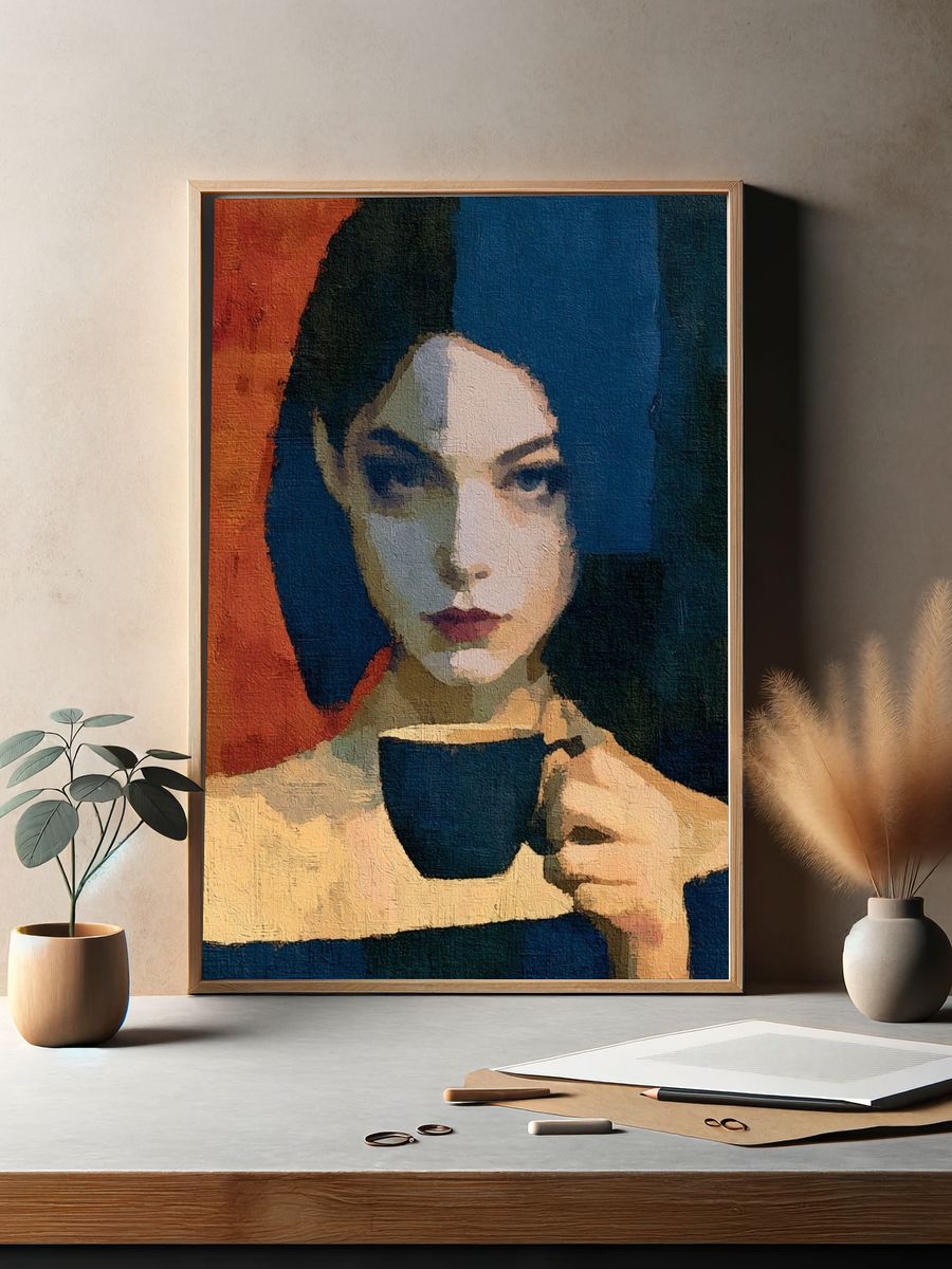 Moody Portrait with Cup Print. — room view 2