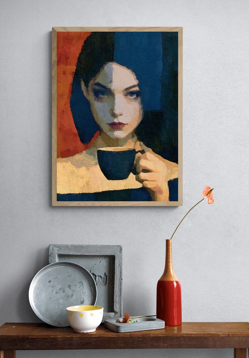 Moody Portrait with Cup Print. — room view 3