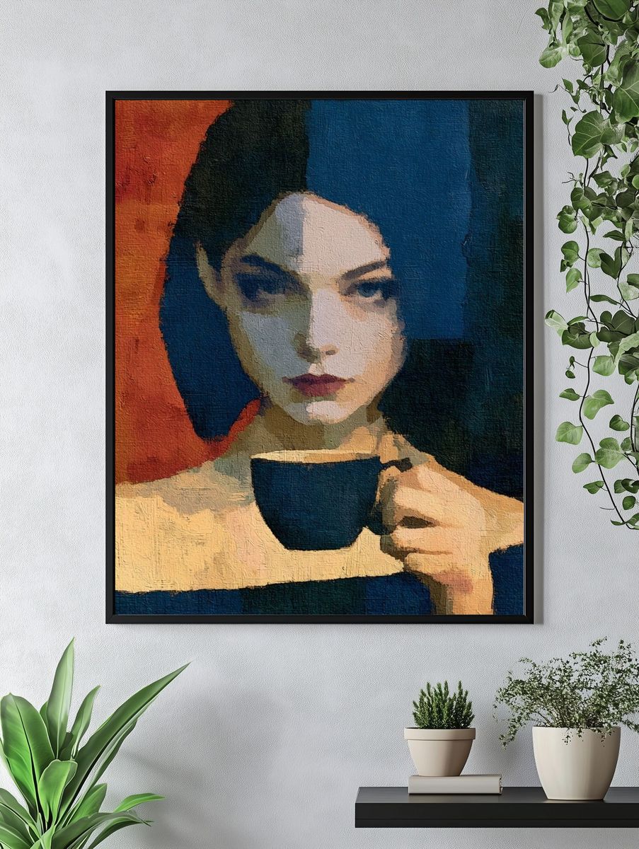 Moody Portrait with Cup Print. — room view 4