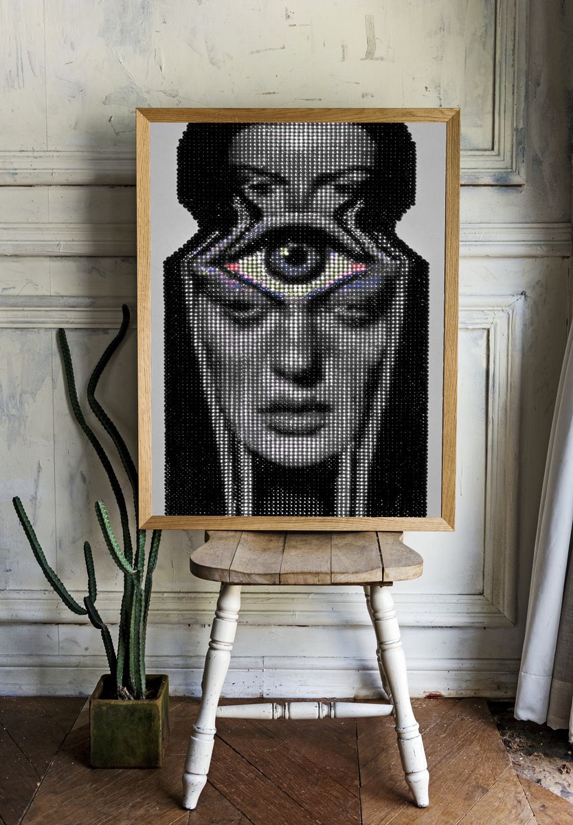 Egyptian Pharaoh Beaded Portrait Print. — room view 1