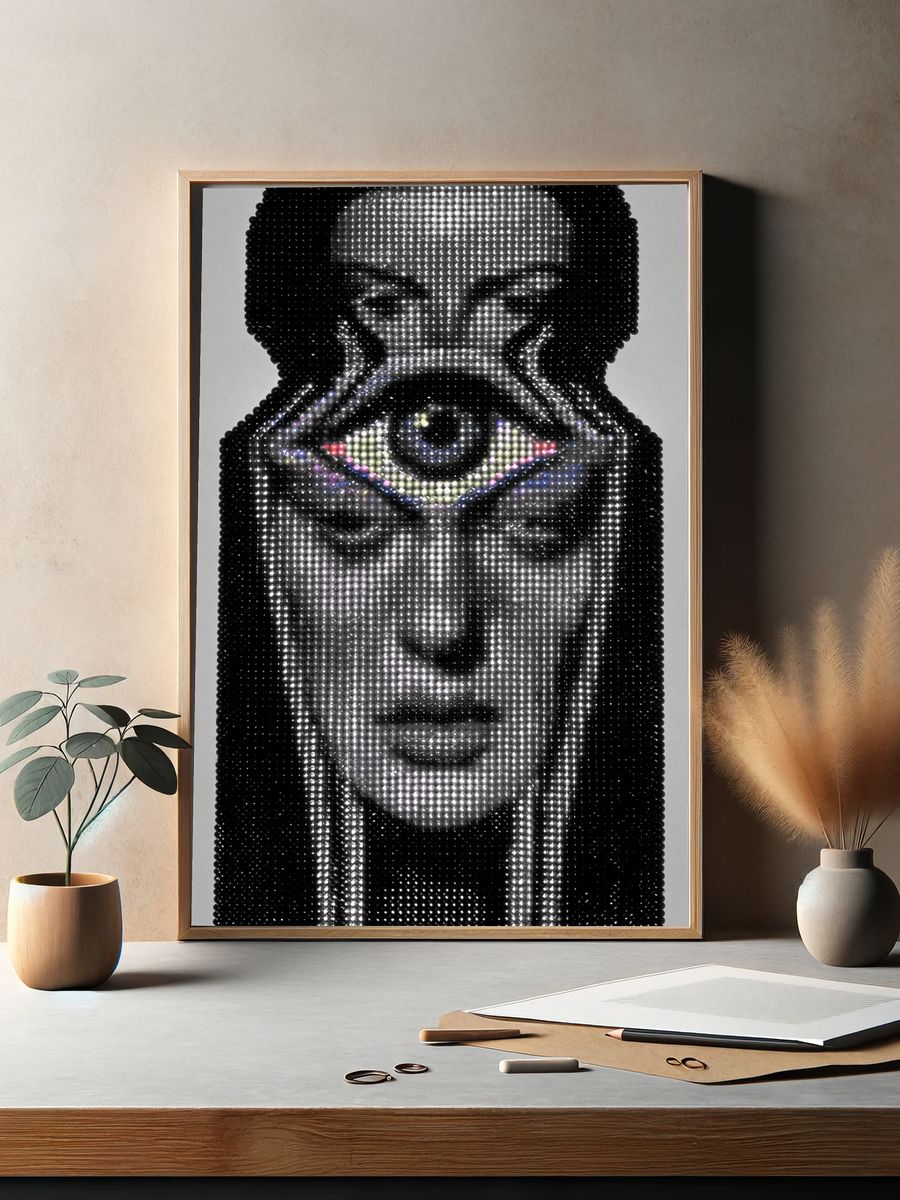 Egyptian Pharaoh Beaded Portrait Print. — room view 2