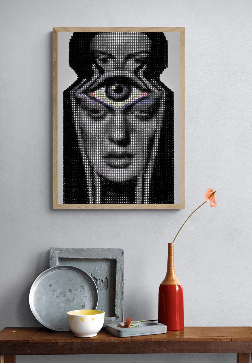 Egyptian Pharaoh Beaded Portrait Print. — room view 3