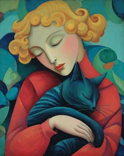 Sleeping Woman with Cat Print. poster